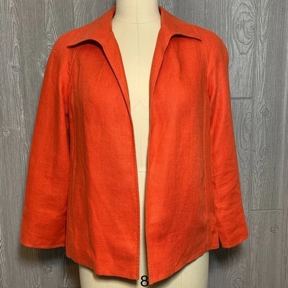 Talbots 100% Linen Orange Open Front Jacket S - Picture 1 of 4